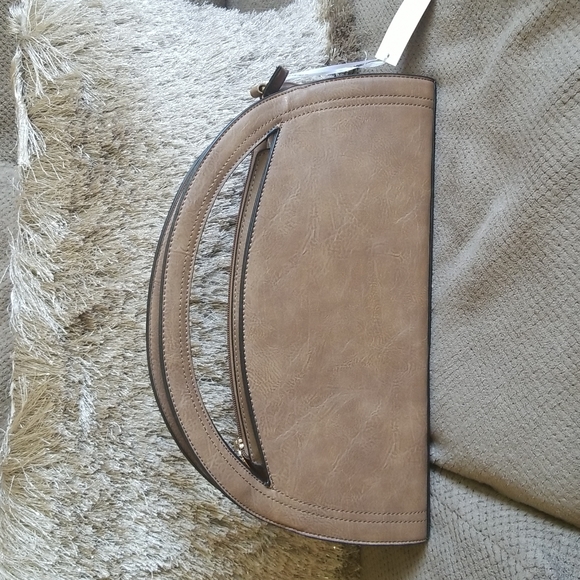 Brand New Virago taupe zipper closure handbag gold finish purse feet - Picture 7 of 7